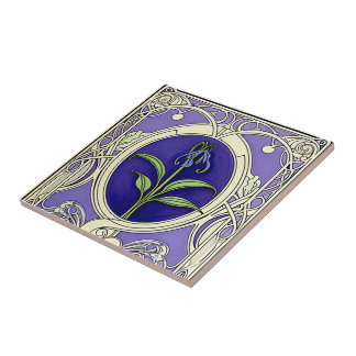Art nouveau bluebell flower pattern tile