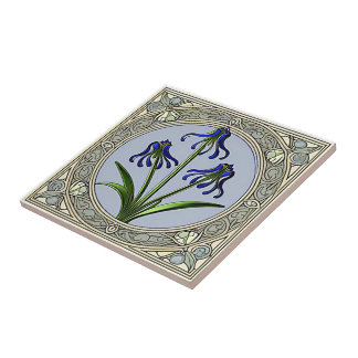 Art nouveau bluebell flower pattern tile