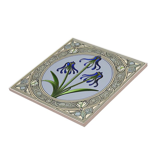 Art nouveau bluebell flower pattern tile (Side)