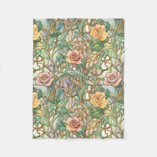 Art Nouveau blush pink roses pattern Fleece Blanket