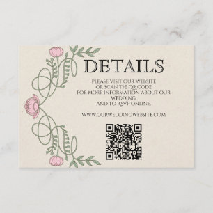 Art Nouveau Blush Pink Wedding Details Website QR Enclosure Card