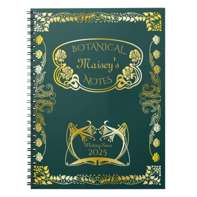 Art Nouveau Book Cover Botanical Motifs Gold Green (Front)