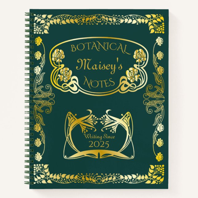 Art Nouveau Book Cover Botanical Motifs Gold Green (Front)