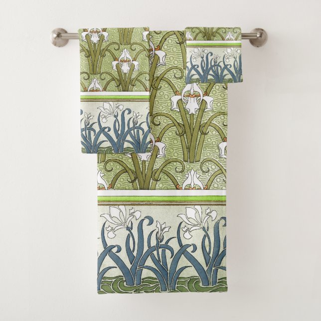 Art Nouveau Borders of Iris Flowers Bath Towel Set (Insitu)