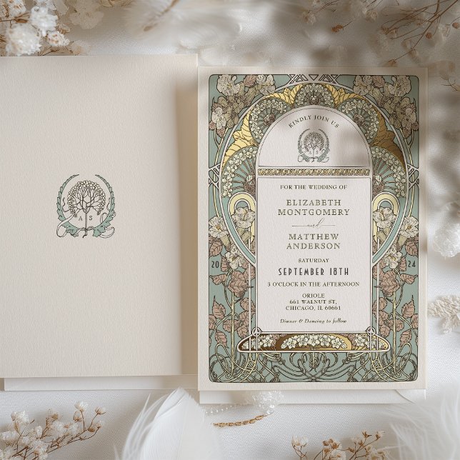 Art Nouveau Botanical Foil Wedding Gold Accents (Creator Uploaded)