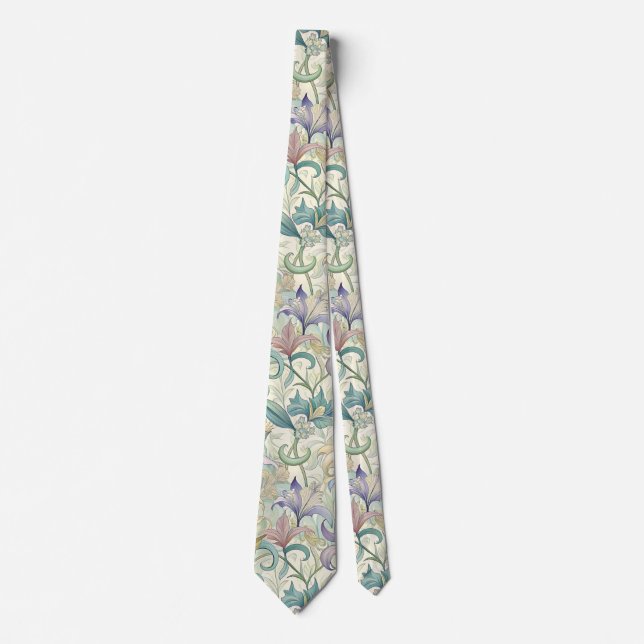 Art Nouveau Botanical Pastel Floral Modern Tie (Front)