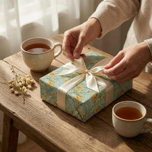 Art Nouveau Botanical Wallpaper – Mint Green Wrapping Paper Sheet