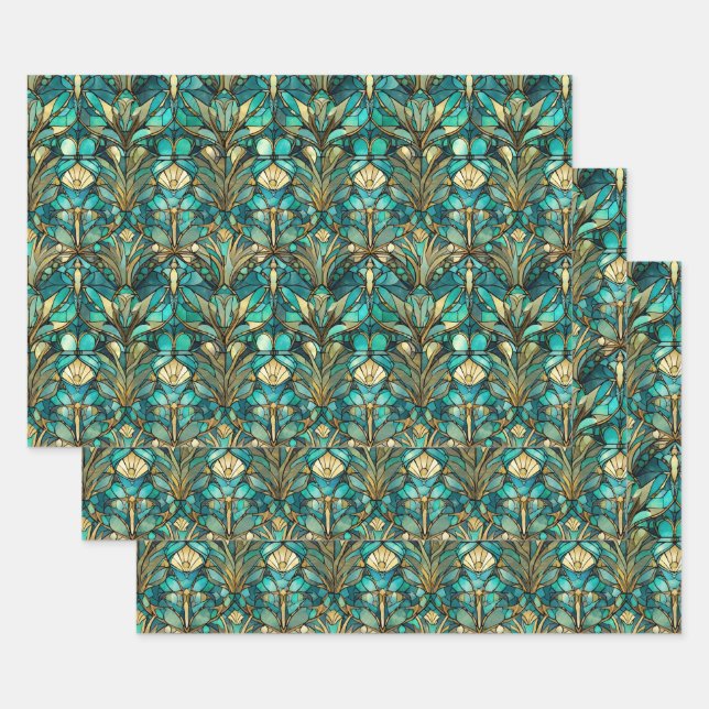 Art Nouveau Botanical Wrapping Paper Sheets Set (Set)
