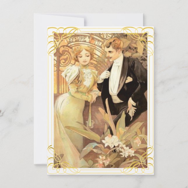 Art nouveau bride and groom invitation (Front)