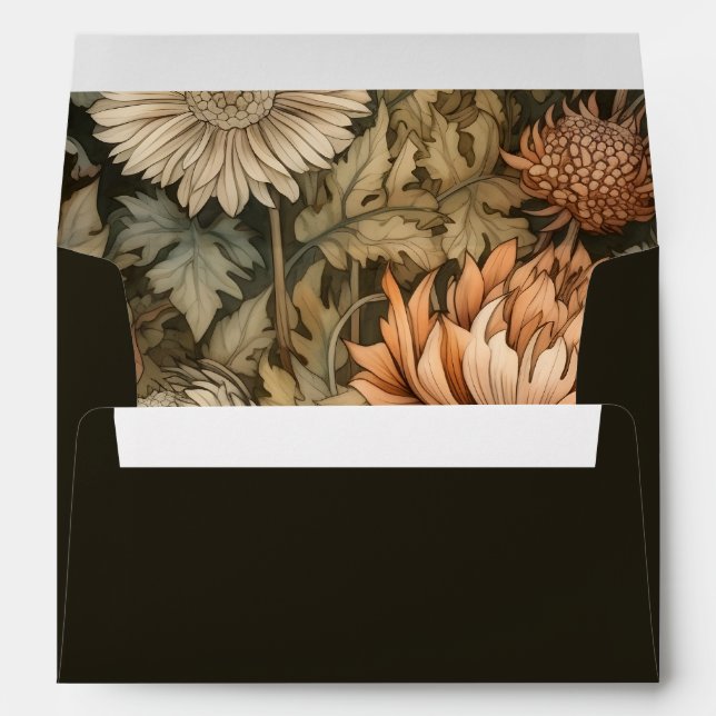 Art Nouveau Brown William Morris Floral Wedding Envelope (Back (Bottom))