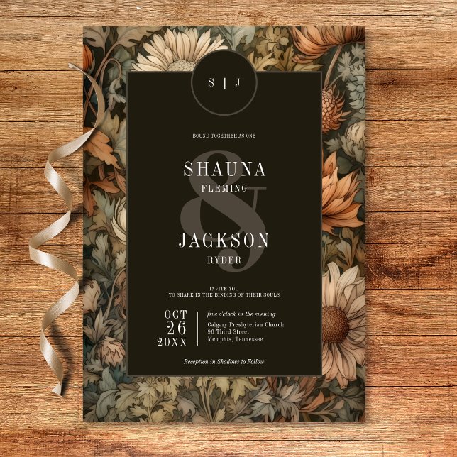 Art Nouveau Brown William Morris Floral Wedding Invitation (Art Nouveau Brown William Morris Floral Wedding Invitation)