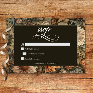 Art Nouveau Brown William Morris Floral Wedding RSVP Card
