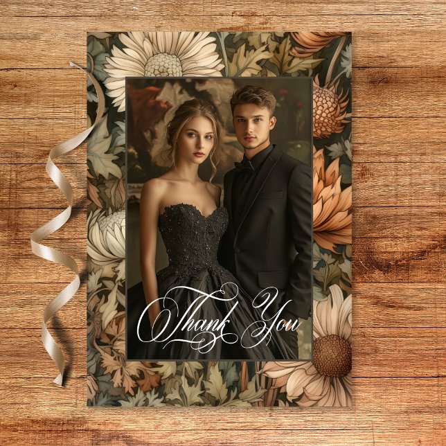 Art Nouveau Brown William Morris Floral Wedding Thank You Card (Art Nouveau Brown William Morris Floral Wedding Thank You Card)