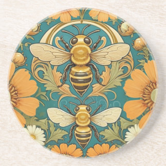Art Nouveau Bumble Bee Decorative Ceramic Tile Coaster