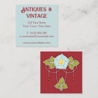 Art Nouveau Burgundy Light Blue Square Business Card
