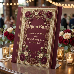 Art Nouveau Burgundy Open Bar Vintage Wedding Chic Pedestal Sign
