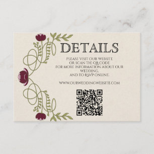 Art Nouveau Burgundy Pink Wedding Details Website Enclosure Card