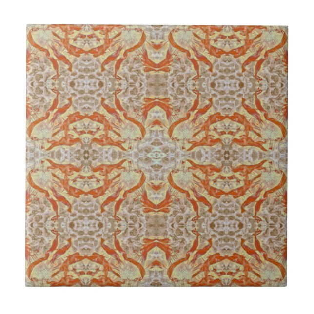 Art Nouveau Burnt Orange Yellow Mirror Art Pattern Tile (Front)