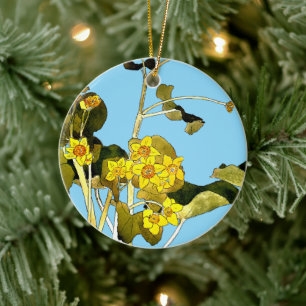 Art Nouveau Buttercups Ceramic Tree Decoration