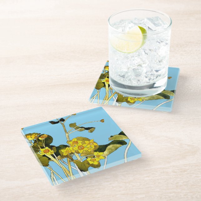 Art Nouveau Buttercups Glass Coaster (Angled)