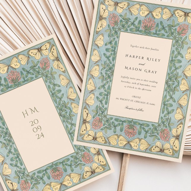 Art Nouveau Butterfly and Clover Wedding Invitation (Creator Uploaded)