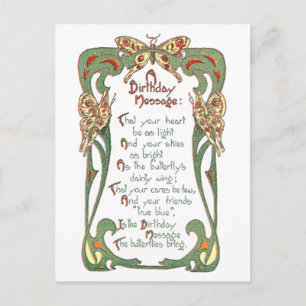 Art Nouveau Butterfly Birthday Postcard