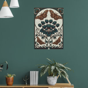Art Nouveau Butterfly Floral Botanical Art Print