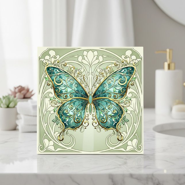 Art Nouveau Butterfly Pat#1 Teal ID1222 Tile (Creator Uploaded)