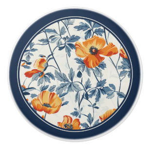 Art Nouveau California Poppies Ceramic Knob