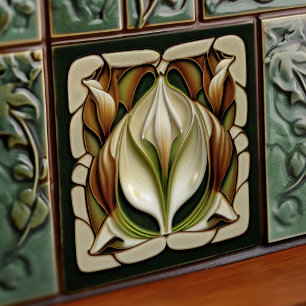 Art Nouveau Calla Lily Symmetrical Floral Wall Art Tile