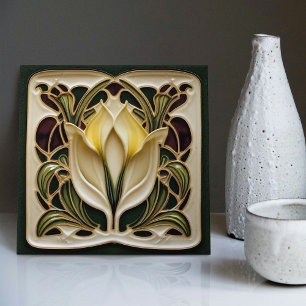 Art Nouveau Calla Lily Symmetrical Floral Wall Art Tile