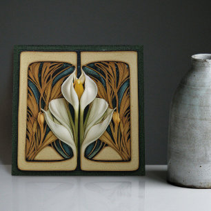 Art Nouveau Calla Lily Symmetrical Floral Wall Art Tile
