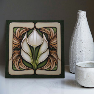 Art Nouveau Calla Lily Symmetrical Floral Wall Art Tile