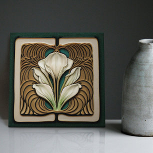 Art Nouveau Calla Lily Symmetrical Floral Wall Art Tile
