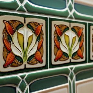Art Nouveau Calla Lily Symmetrical Floral Wall Art Tile