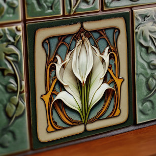 Art Nouveau Calla Lily Symmetrical Floral Wall Art Tile