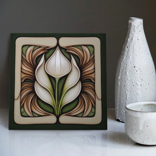 Art Nouveau Calla Lily Symmetrical Floral Wall Art Tile (Creator Uploaded)