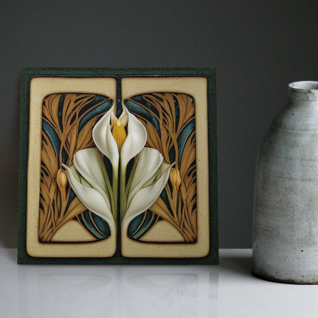 Art Nouveau Calla Lily Symmetrical Floral Wall Art Tile (Creator Uploaded)