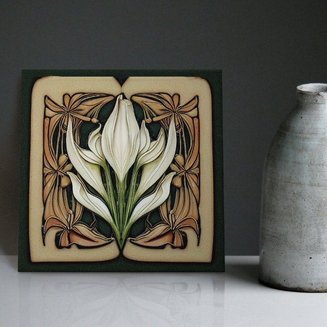 Art Nouveau Calla Lily Symmetrical Floral Wall Art Tile (Creator Uploaded)