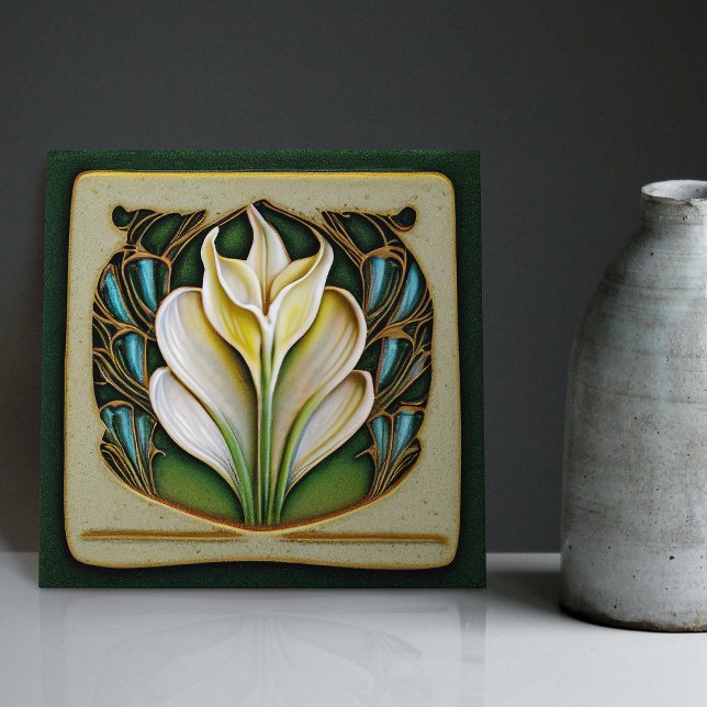 Art Nouveau Calla Lily Symmetrical Floral Wall Art Tile (Creator Uploaded)