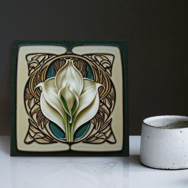 Art Nouveau Calla Lily Symmetrical Floral Wall Art Tile (Creator Uploaded)