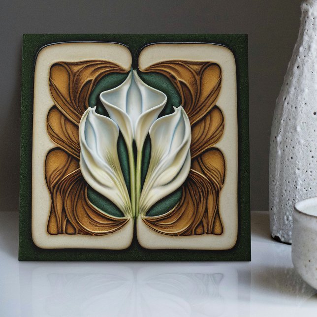 Art Nouveau Calla Lily Symmetrical Floral Wall Art Tile (Creator Uploaded)