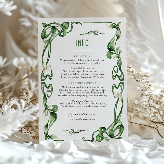 Art Nouveau Calla Lily Wedding Info Card (Creator Uploaded)