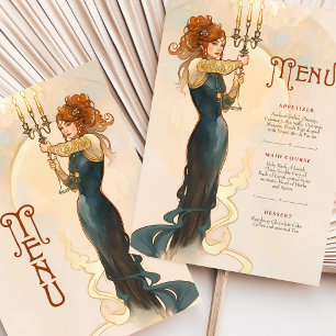 Art Nouveau Candlelight Wedding Menu Card