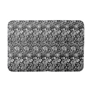 Art Nouveau Carnation Damask, Black and White Bath Mat
