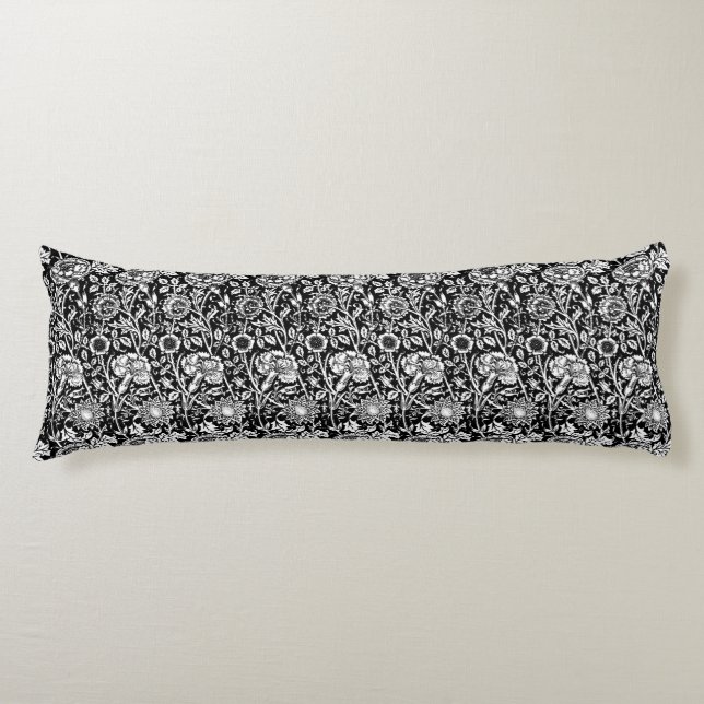 Art Nouveau Carnation Damask, Black and White Body Cushion (Front)