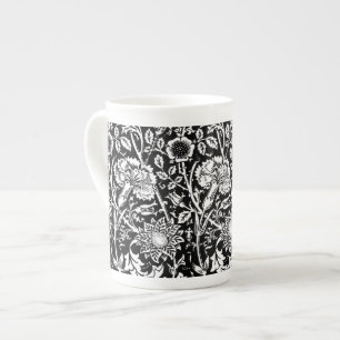 Art Nouveau Carnation Damask, Black and White Bone China Mug