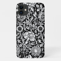 Art Nouveau Carnation Damask, Black and White