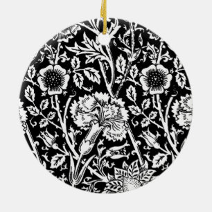 Art Nouveau Carnation Damask, Black and White Ceramic Tree Decoration