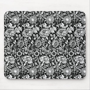 Art Nouveau Carnation Damask, Black and White Mouse Mat